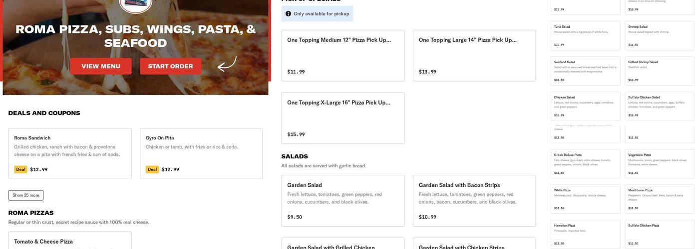 Roma Pizza, Subs, Wings, Pasta, and Seafood Menu