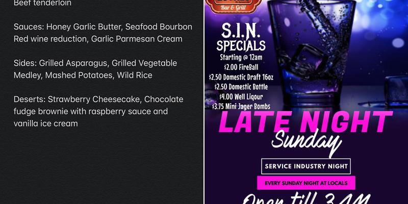Locals Bar & Grill Menu