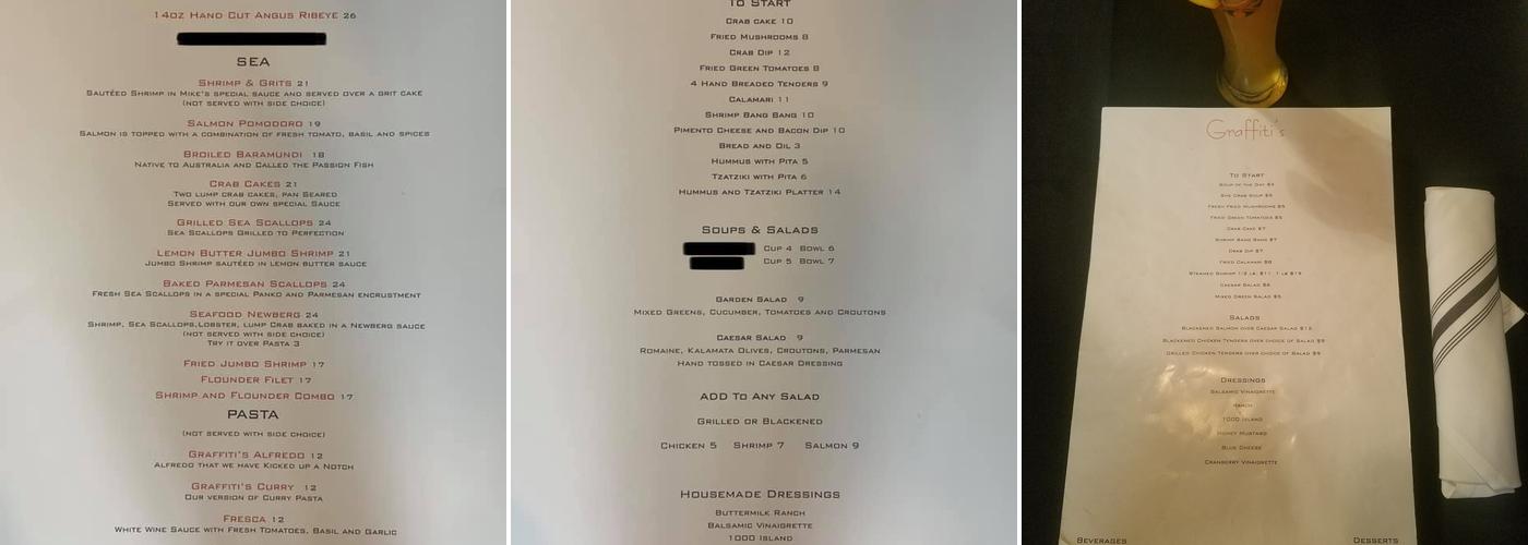 Graffiti's Restaurant Menu