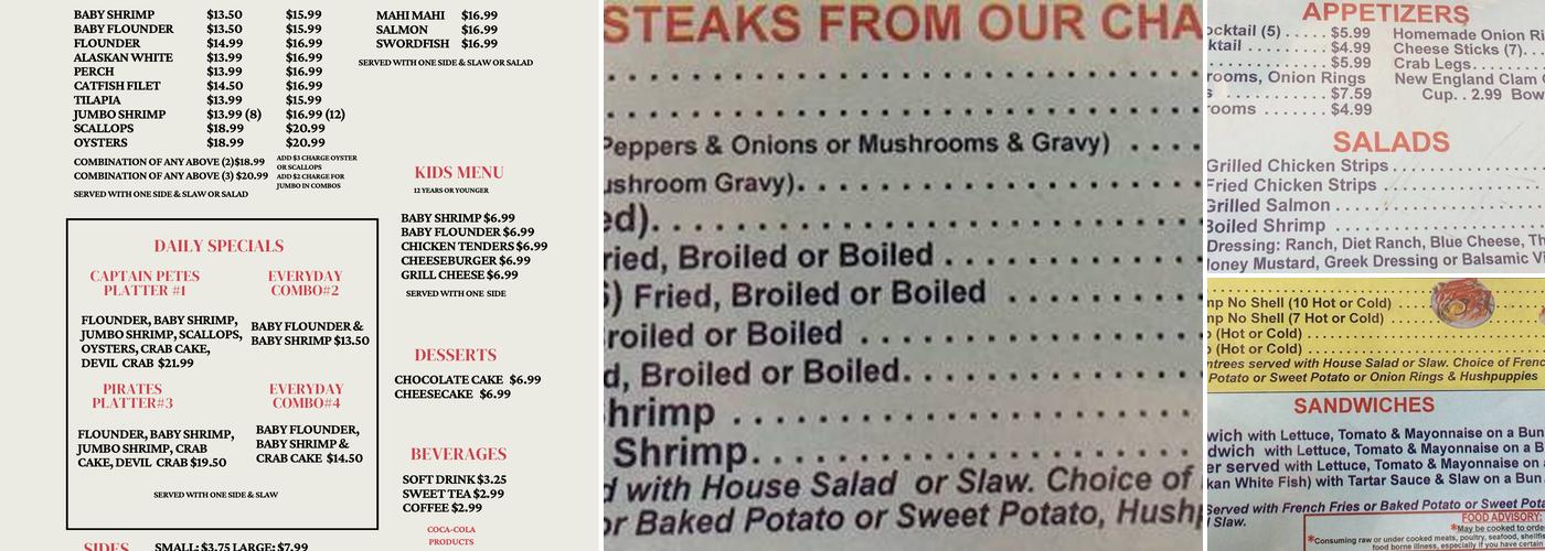 Captain Pete's Menu