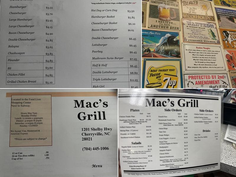 Mac's Grill Menu