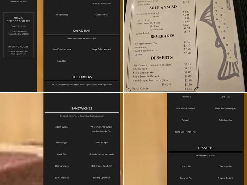 Adam's Seafood and Steaks Menu