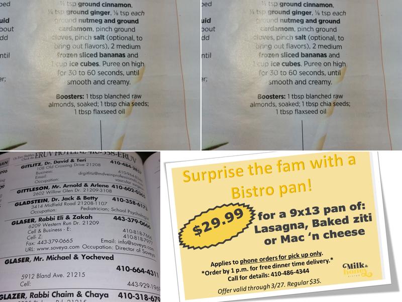 Milk & Honey Bistro Restaurant and Catering Menu