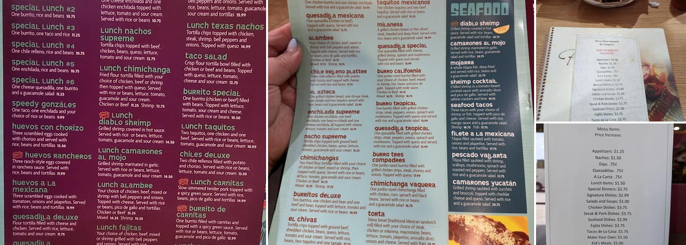 Panchito's Villa Menu