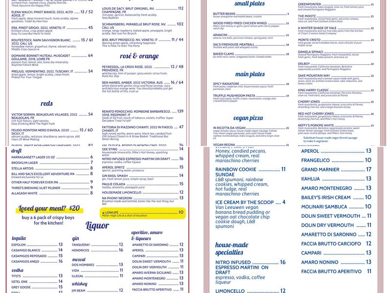 Paulie Gee's Hampden Menu