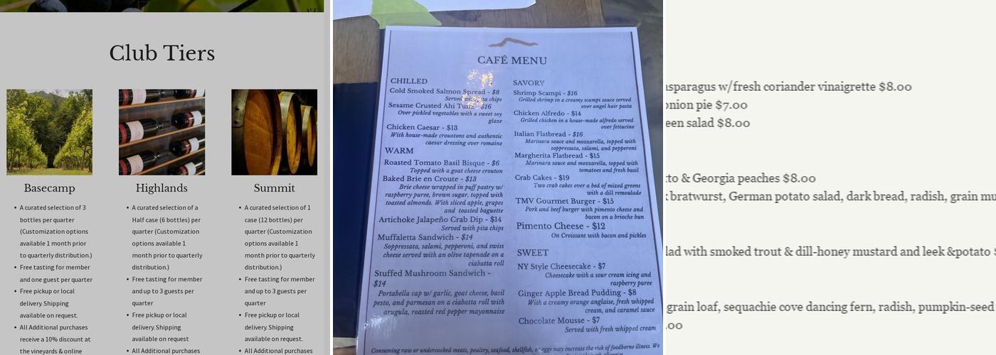 The Vineyard Café at Red Barn Menu