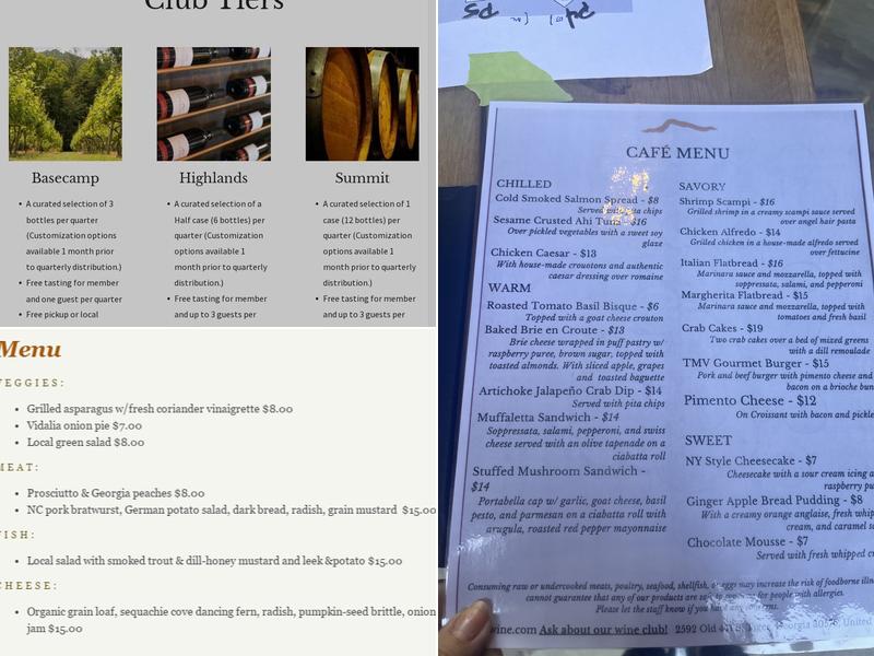 The Vineyard Café at Red Barn Menu