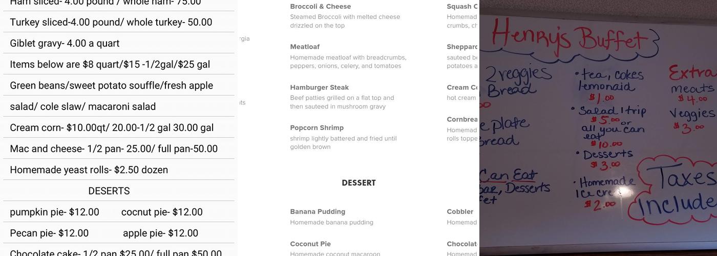 Henry's Restaurant Menu