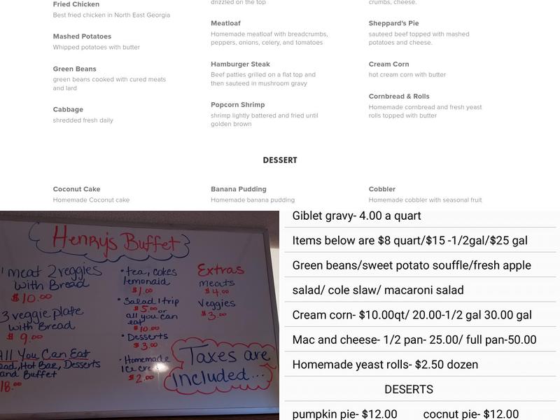 Henry's Restaurant Menu