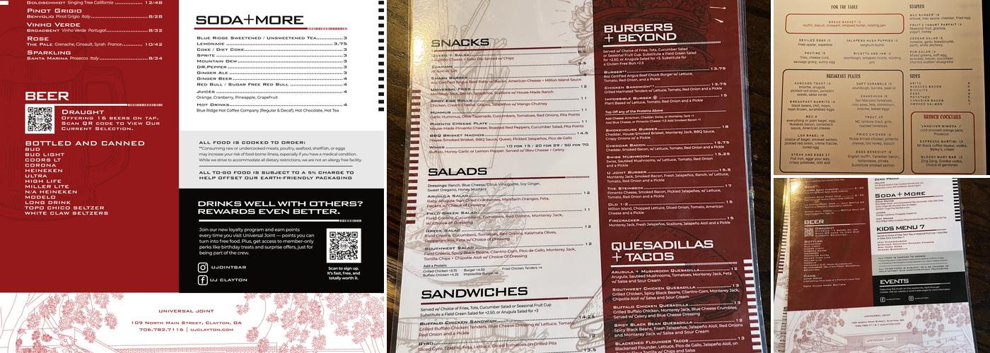 Universal Joint Menu