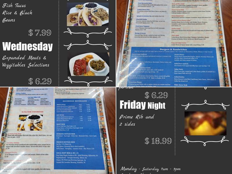 X-Factor Grill Menu