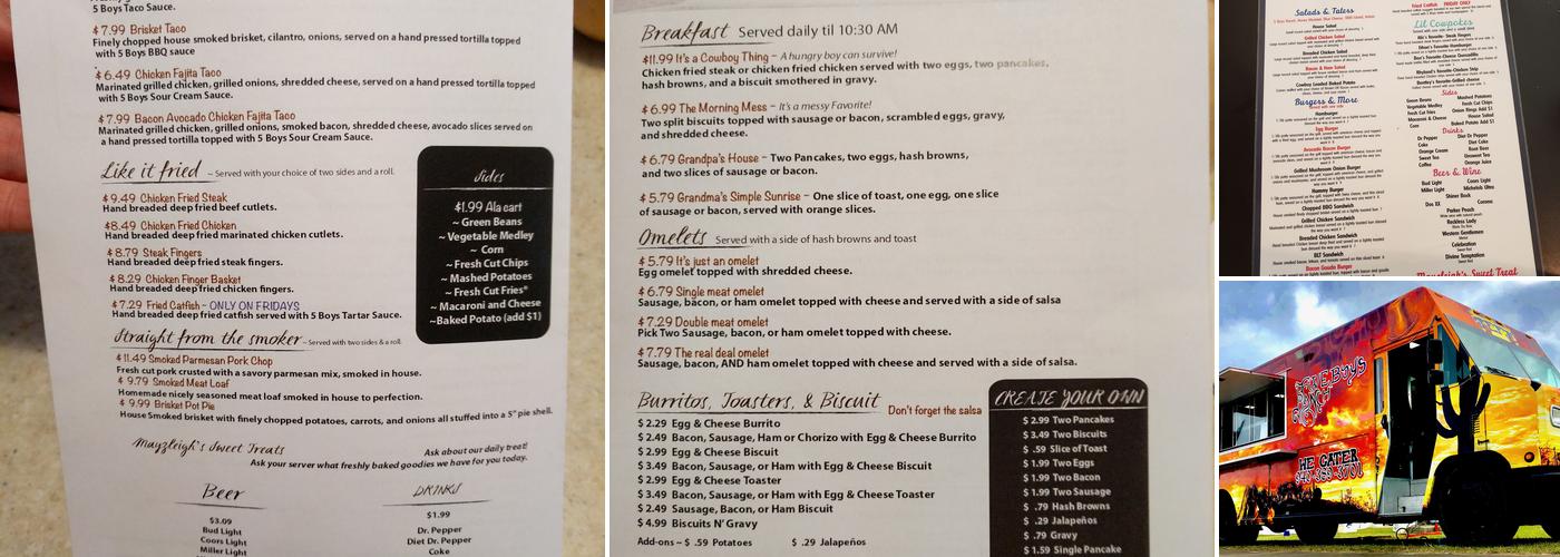 Five Boys Restaurant Menu