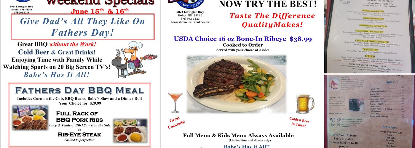 Babe's Sports Page Bar & Grill Menu