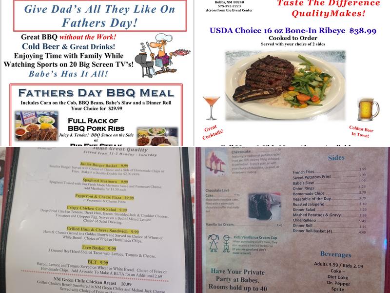 Babe's Sports Page Bar & Grill Menu