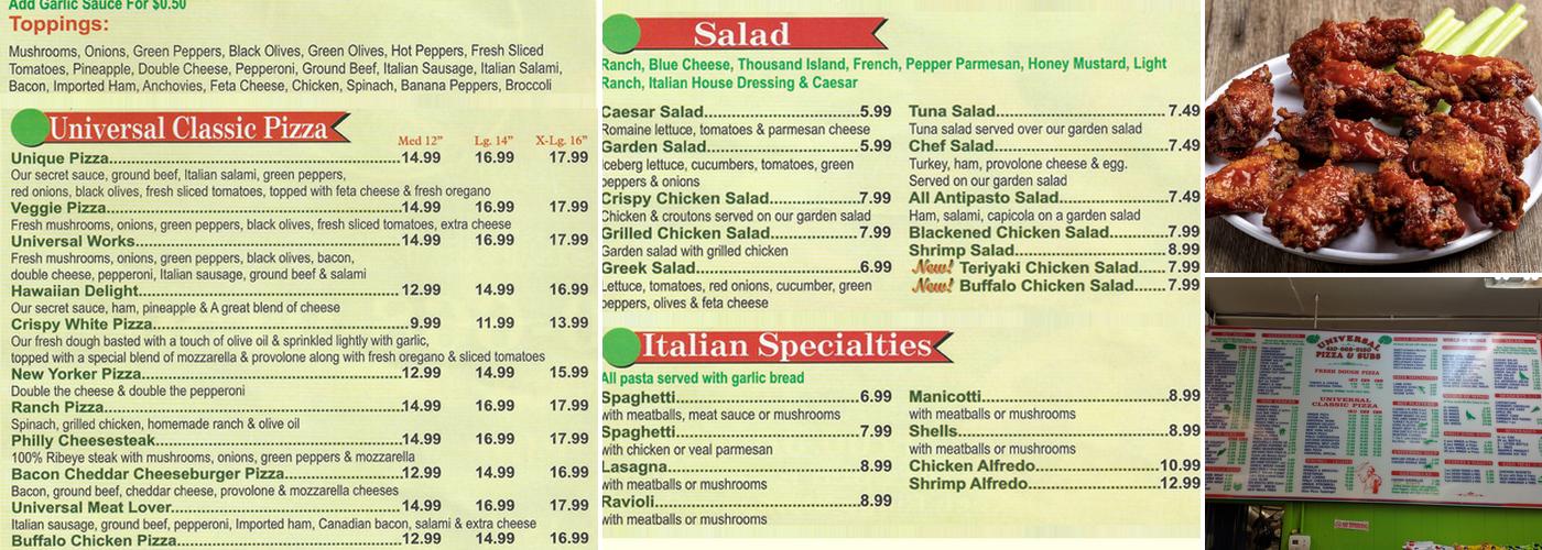 Universal Pizza & Subs Menu