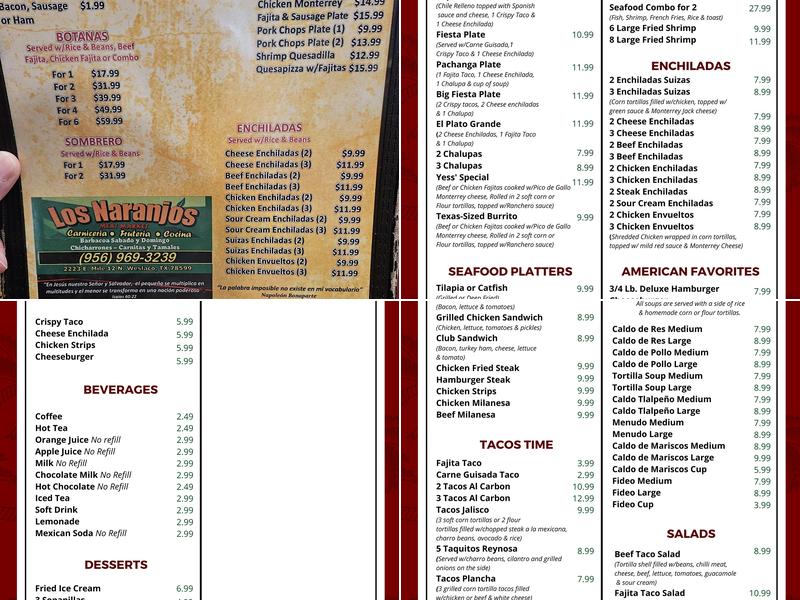 Fiesta Tex Mex Menu