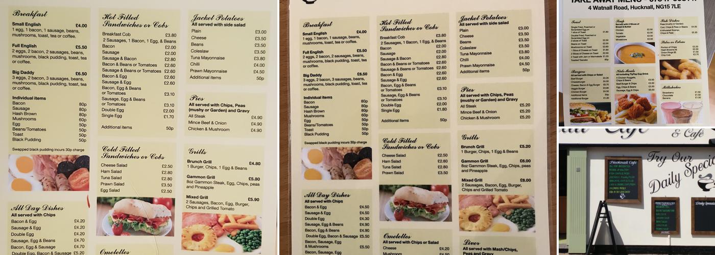 Hucknall Cafe & Coffee Shop Menu
