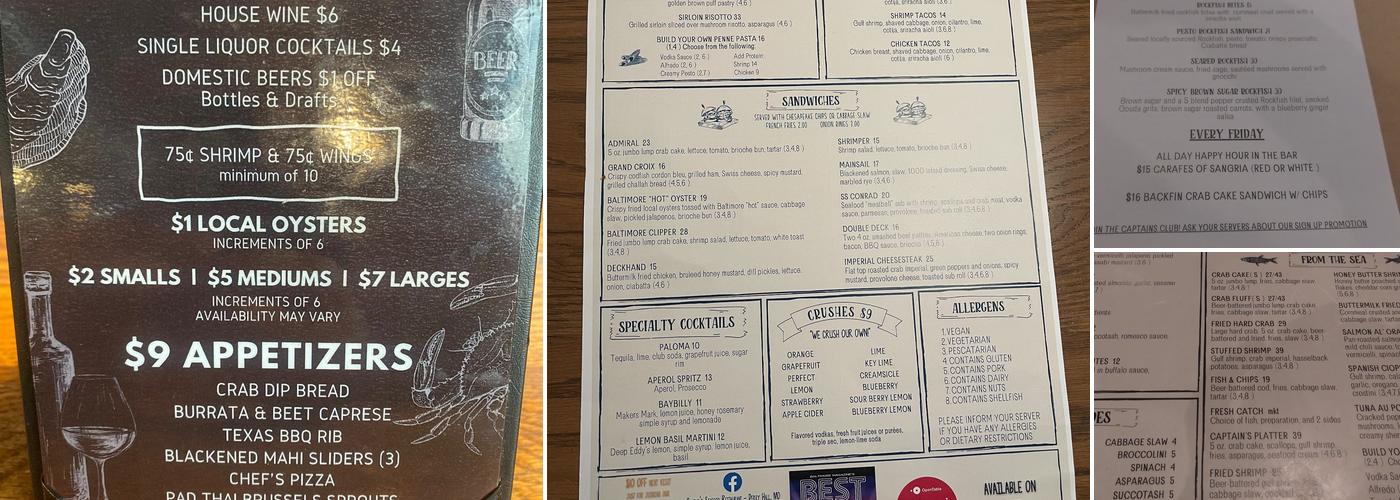 Conrad's Seafood Restaurant Menu