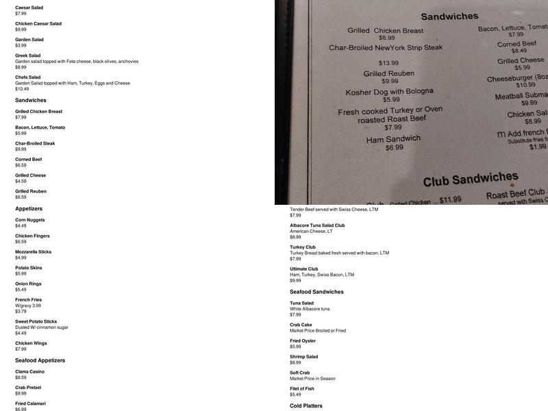 Valley View Inn Menu