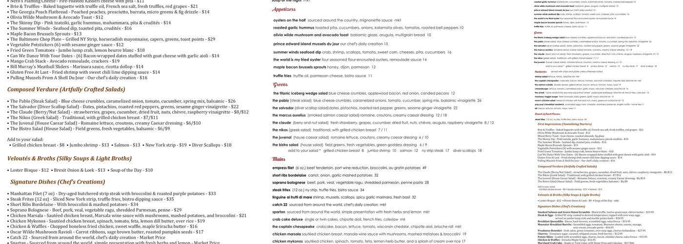 Bread & Circuses Bistro & Bar Menu