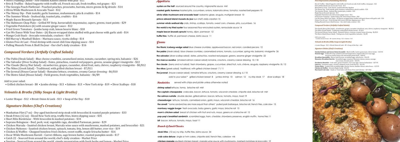 Bread & Circuses Bistro & Bar Menu