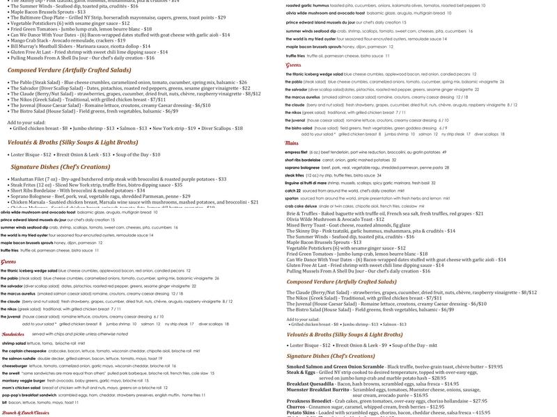 Bread & Circuses Bistro & Bar Menu