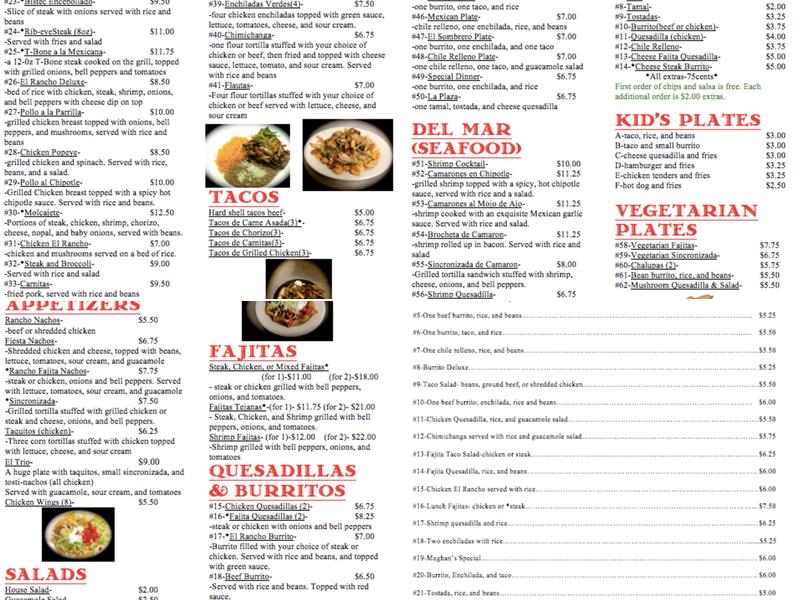 El Rancho Mexican Restaurant Menu