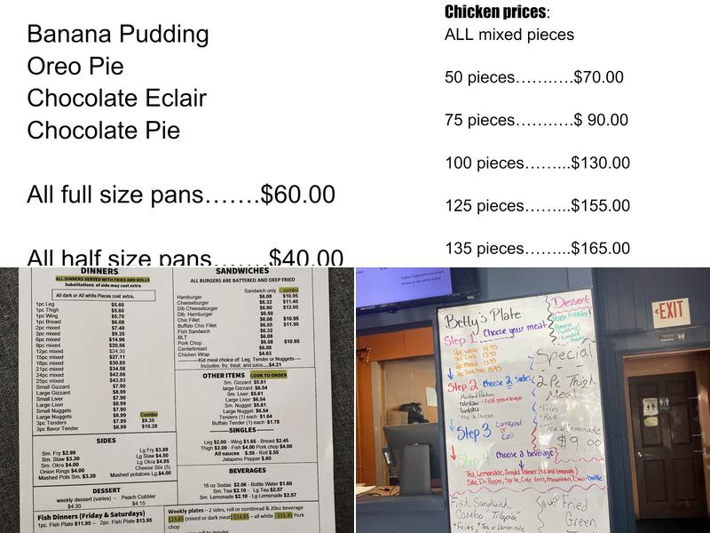 Mrs Betty's Fried Chicken Restaurant LLC Menu