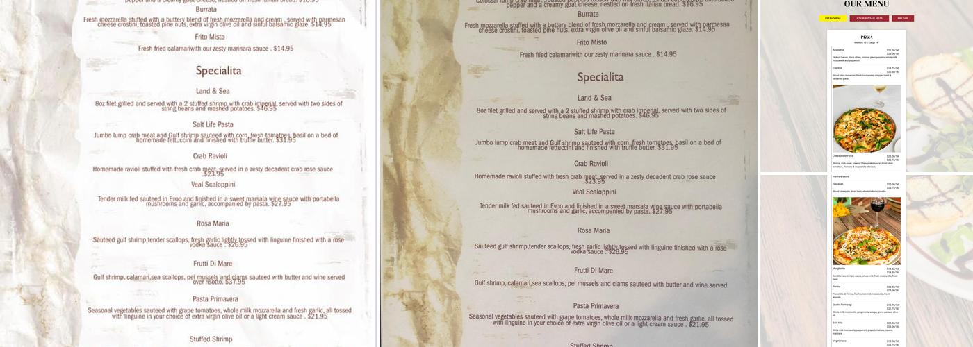 Acappella Italian Restaurant Menu