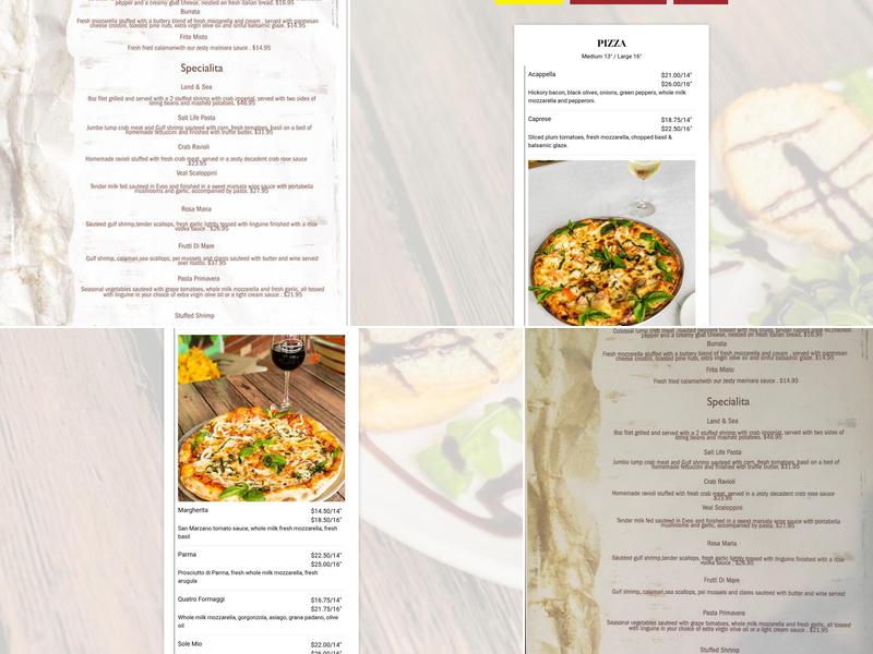 Acappella Italian Restaurant Menu