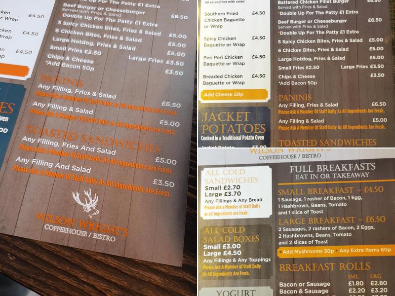 Wilson Wright's Coffee & Food Takeawy Menu