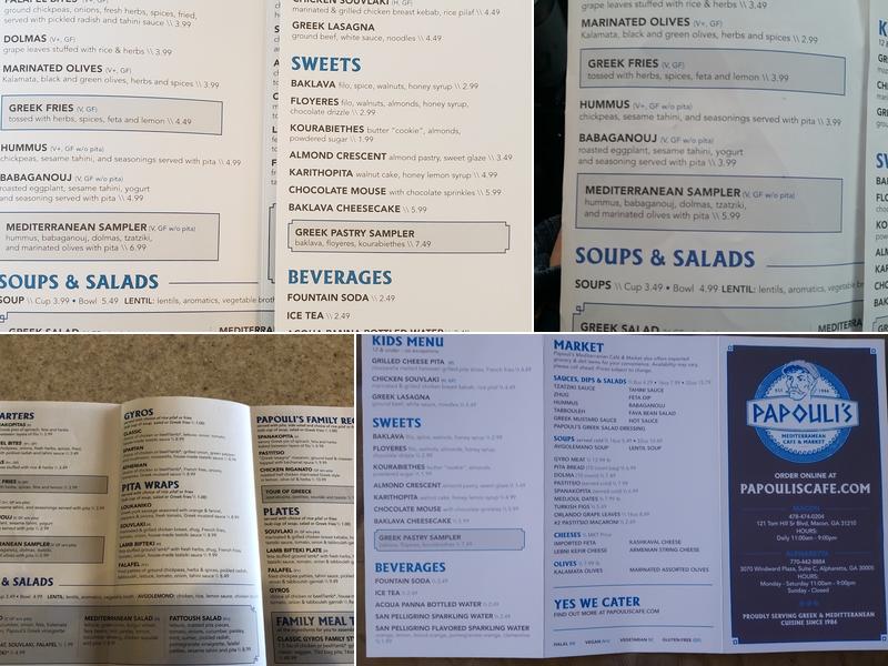 Papouli's Mediterranean Cafe and Market Menu