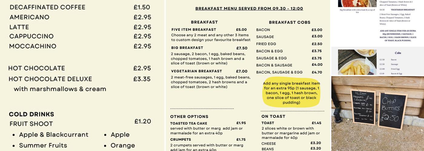 Pleasley Pit Cafe Menu