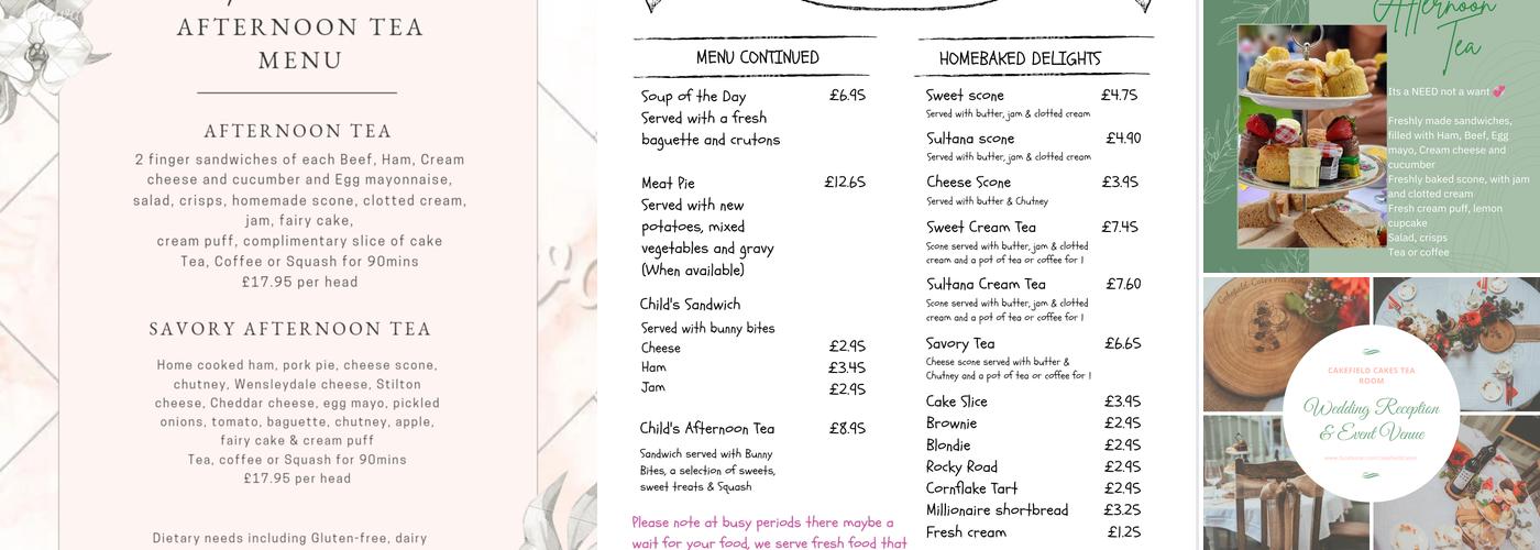 Cakefield-Cakes Tea Room & Venue Menu