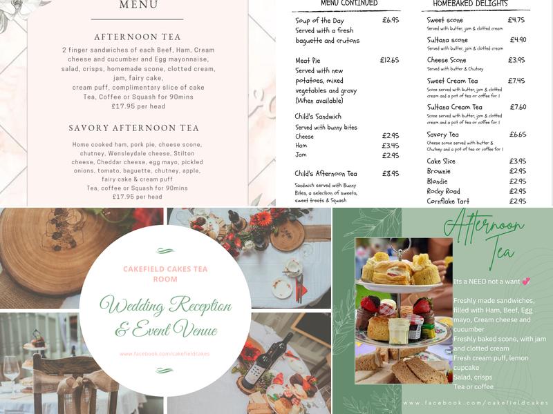 Cakefield-Cakes Tea Room & Venue Menu