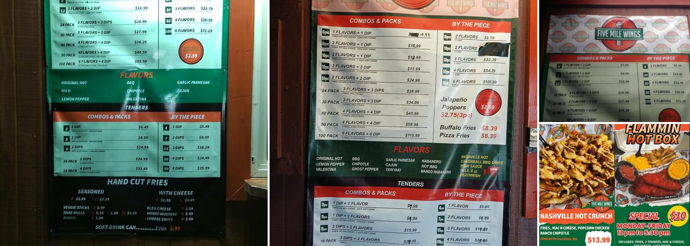 FIVE MILE WINGS, ALTON Menu