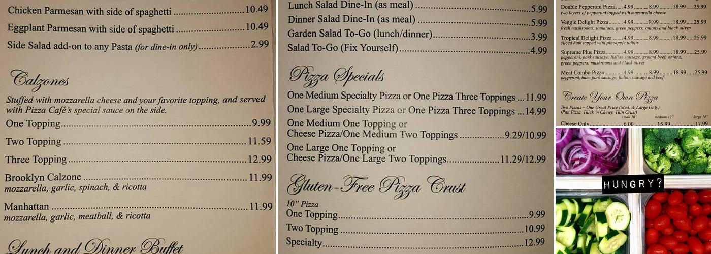 Pizza Cafe Menu