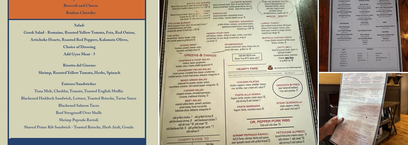 Chapman's Food and Spirits Menu