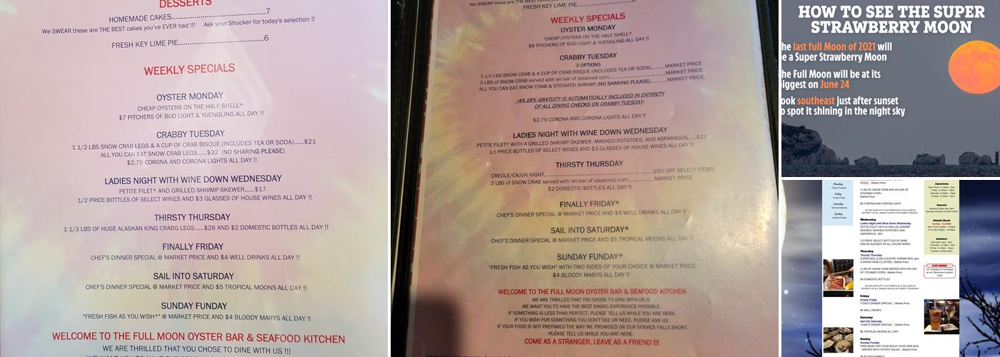 Full Moon Oyster Bar-Southern Pines Menu