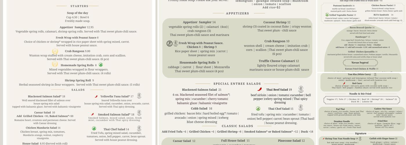 Table On the Green Menu