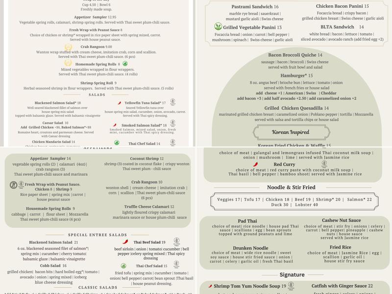 Table On the Green Menu