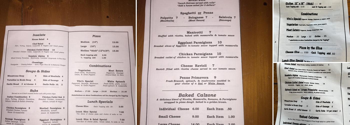 Vito's Pizzeria of Pinehurst Menu