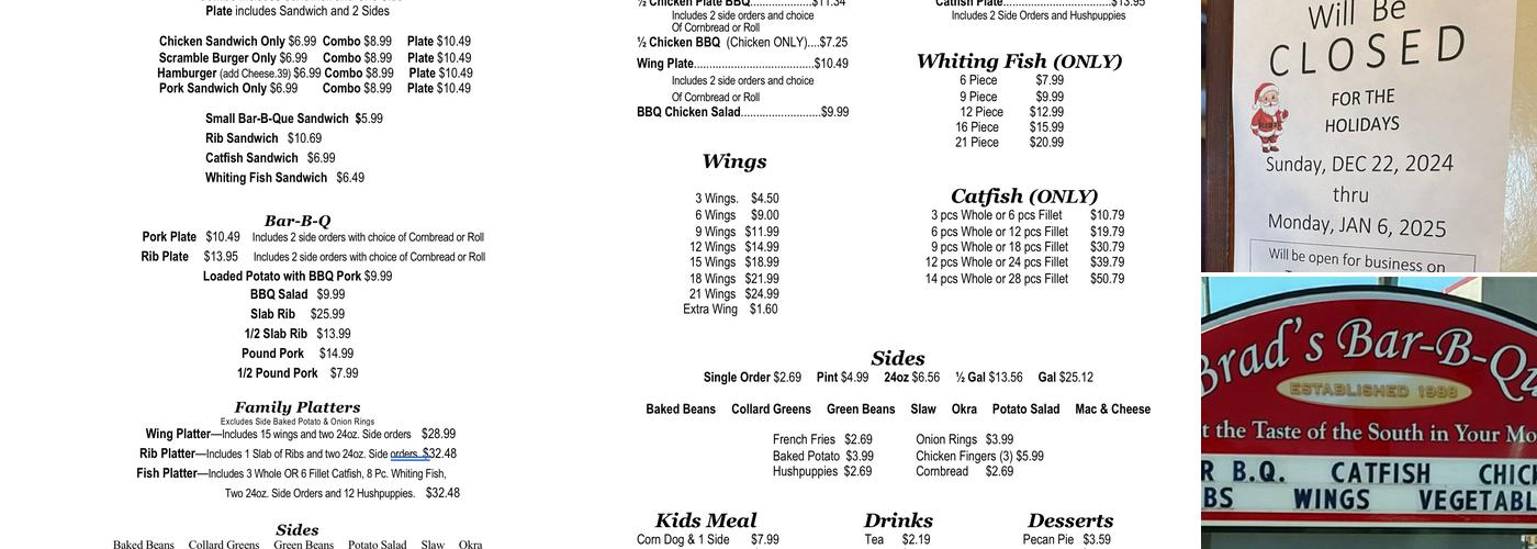 Brad's Bar-B-Que Menu