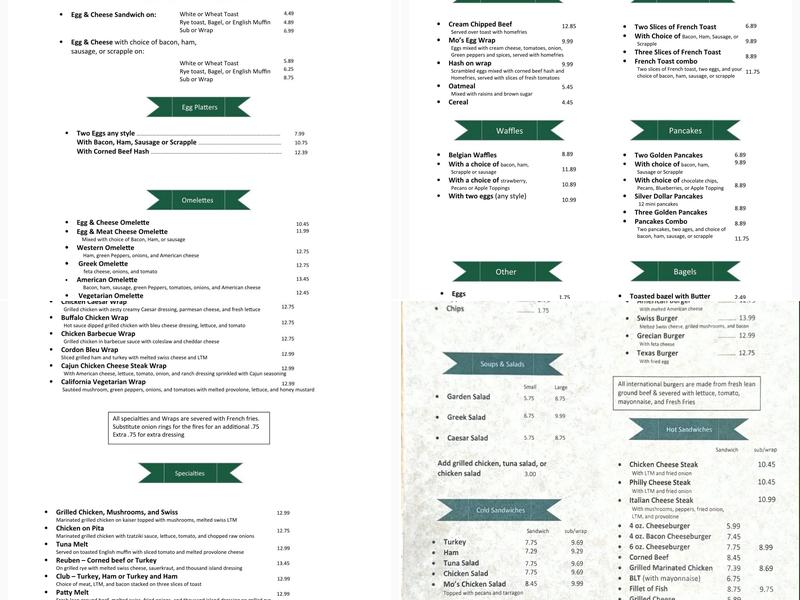 Mo's Cafe Menu