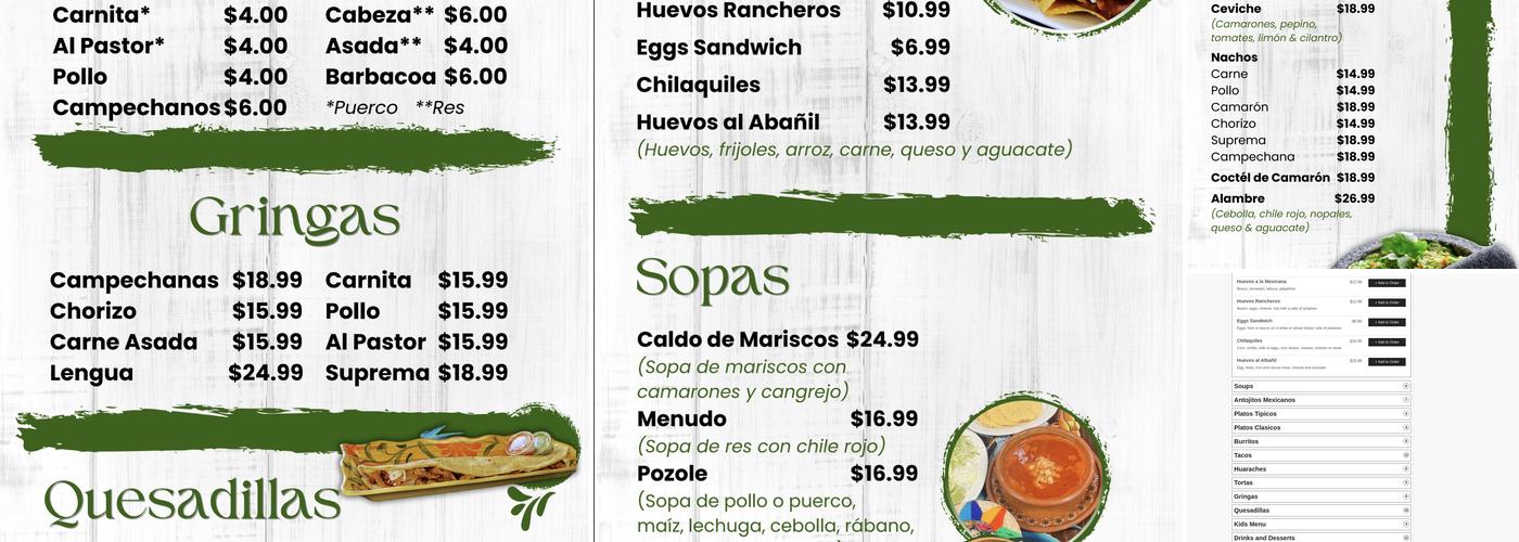 Taqueria el guacamole Menu