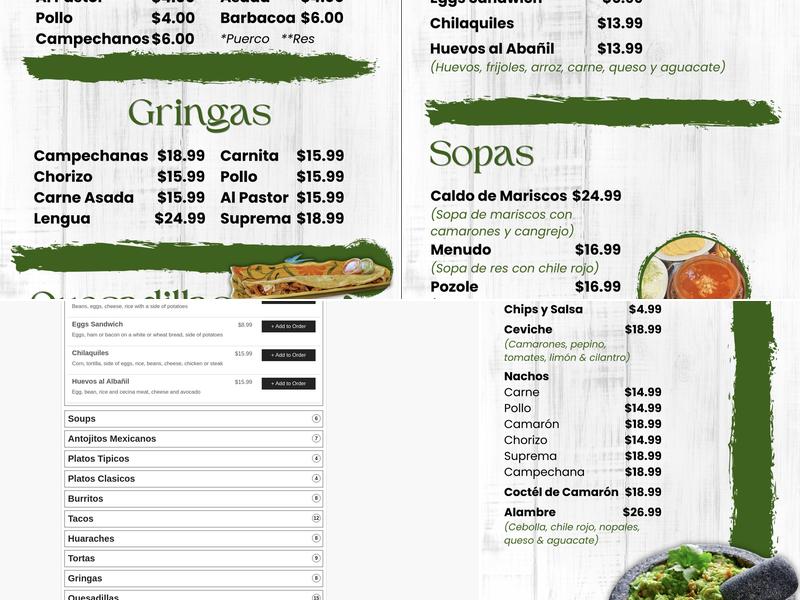 Taqueria el guacamole Menu