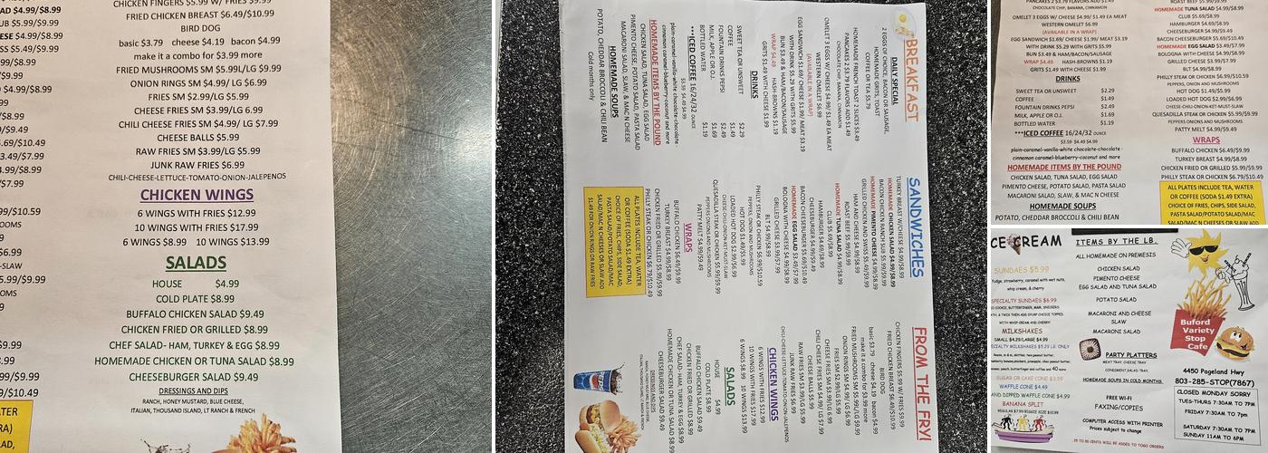 Buford Variety Stop Menu