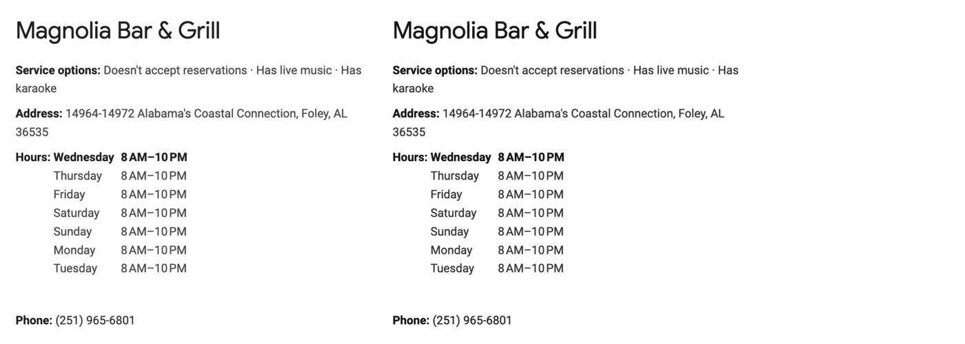 Magnolia Bar & Grill Menu