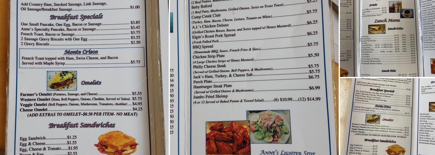 Anne's Restaurant Menu