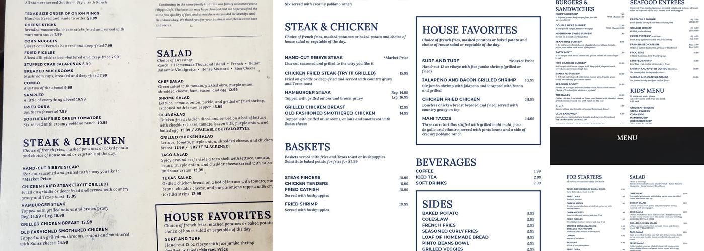 Filipp's Cafe Menu